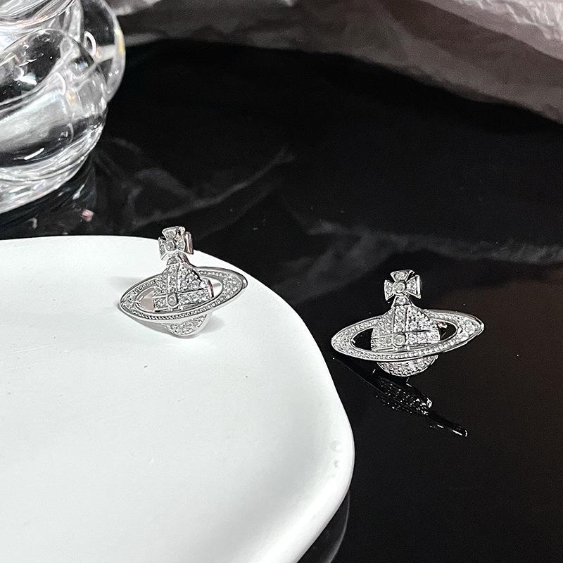 Saturn Full Diamond Zircon Stud Earrings Simple Niche Design Earrings Planet High Sense Personalized Earrings