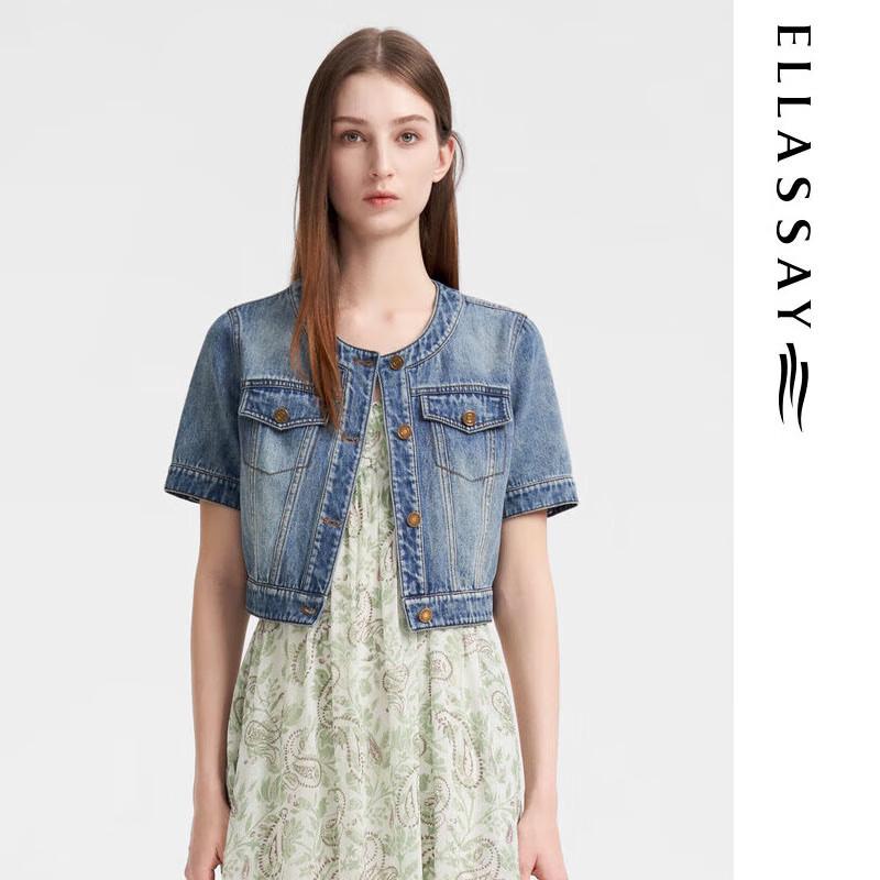 

ELLASSAY Women s Retro Short-Sleeve Denim Jacket EWB351N01200 S