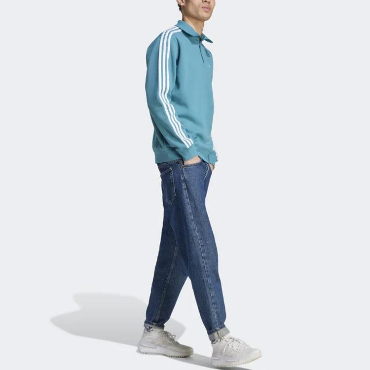 Adidas Originals Three Stripes Color Block Logo Stand Collar Long Sleeve Sweatshirt Men Sweatshirt Blue IL2499