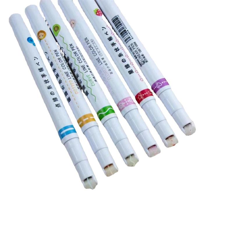 6 bucăți pixuri evidențiatoare în formă de linie de flori Vârf cu role Liner curbe Marker Papetarie pentru scris