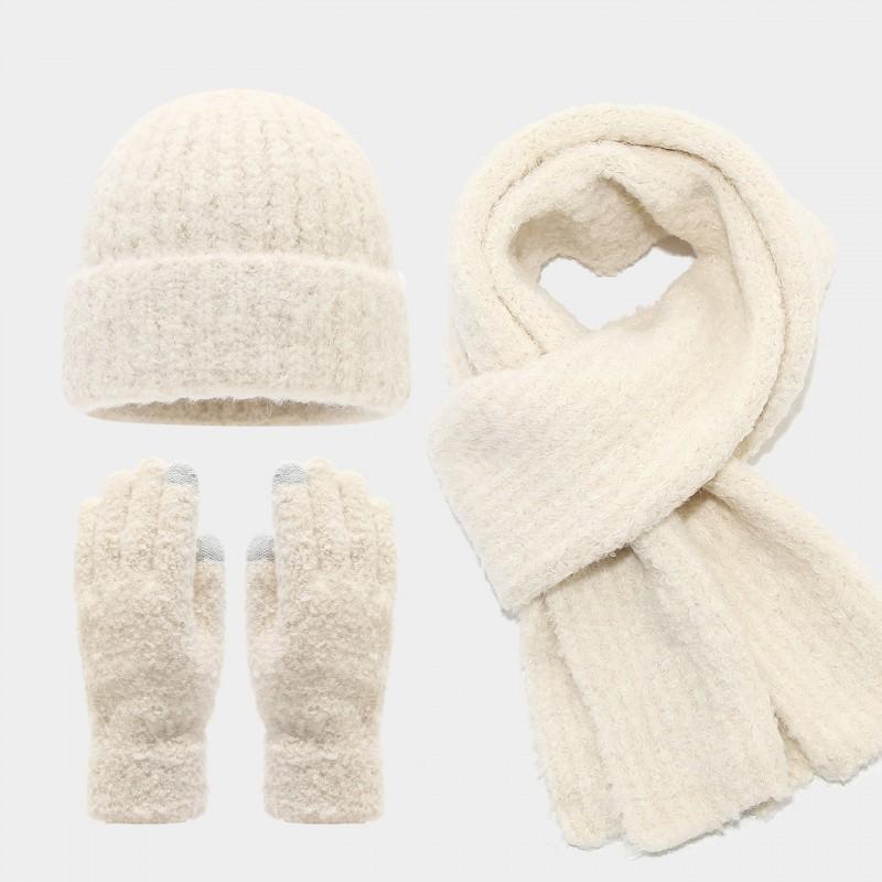 Winter Knit Beanie Scarf Gloves Set Warm Thick Acrylic Unisex Accessory Cold Weather Outdoor Use