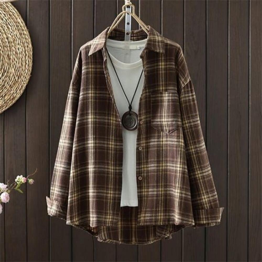 Navava Women Casual Check Long Sleeve Shirt Nb2958
