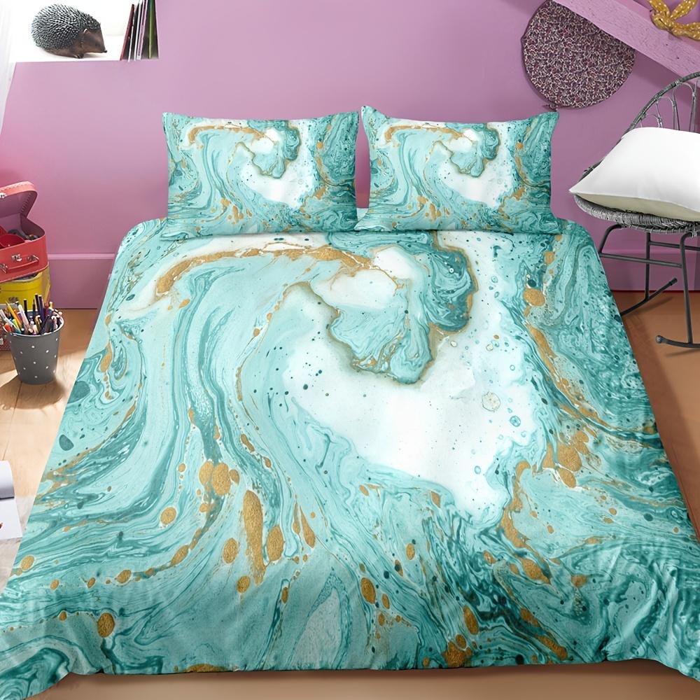 

Green Color Duvet Cover Retro Watercolor Marble Bedding Set And Pillowcases Elegant Guest Room Decor 135X200cm