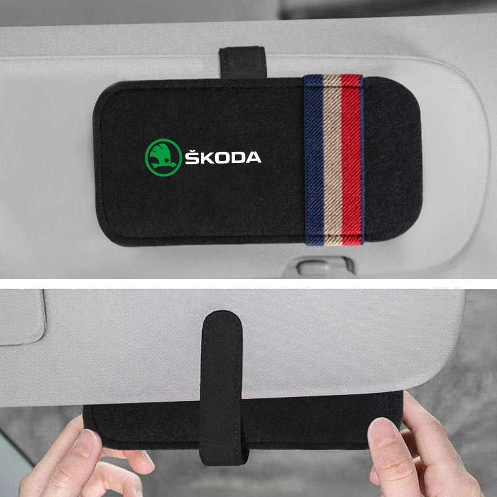 BAVK9 Car Interior Sun Visor Storage Box Eyeglasses Holder Sunglasses Clip For Skoda S Octavia Rapid Fabia Superb KAMIQ Roomster VRS