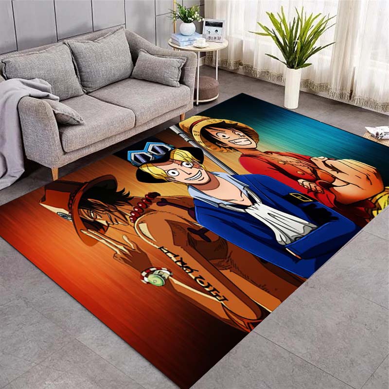 One Piece Anime Luffy Zoro Sanji Character Collage Area Rug Non Slip Floor Carpet Decor