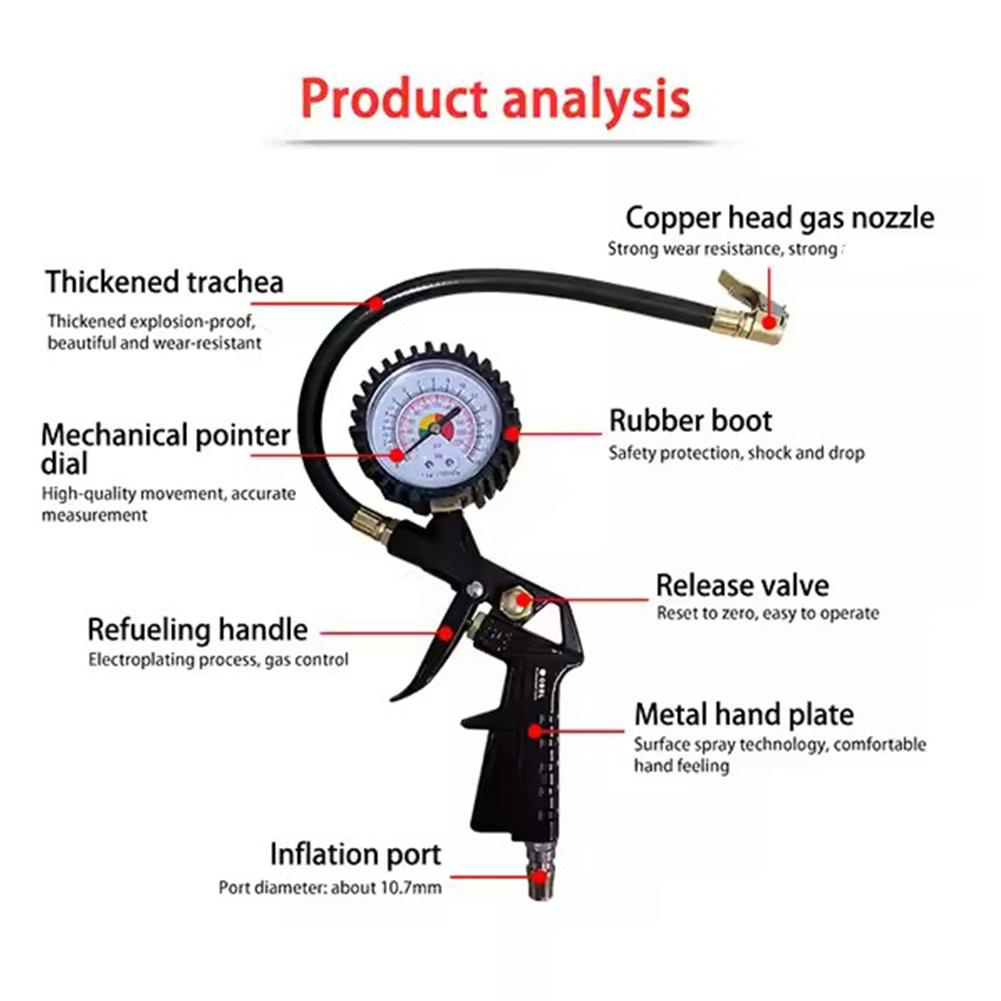 0-16Bar/0-220Psi Tyre Pressure Gun Auto Tire Pressure For Air Tire Repair Car Inflator Motorcyc T2H6