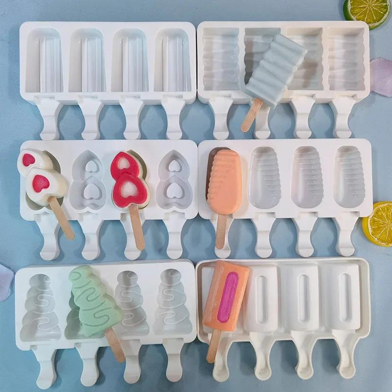 2/4 Hole A variety of styles Silicone Ice Cream Mold DIY Homemade Popsicle Molds Freezer Ice Cube Tray Popsicle Maker Mould