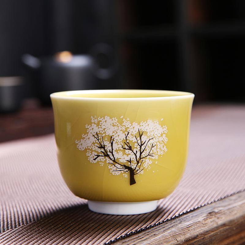 NEW TikTok Same Style -Changing Camellia Kung Fu Tea Set Tasting Glaze Color Ge Kiln Master Cup Female Factory Wholesal