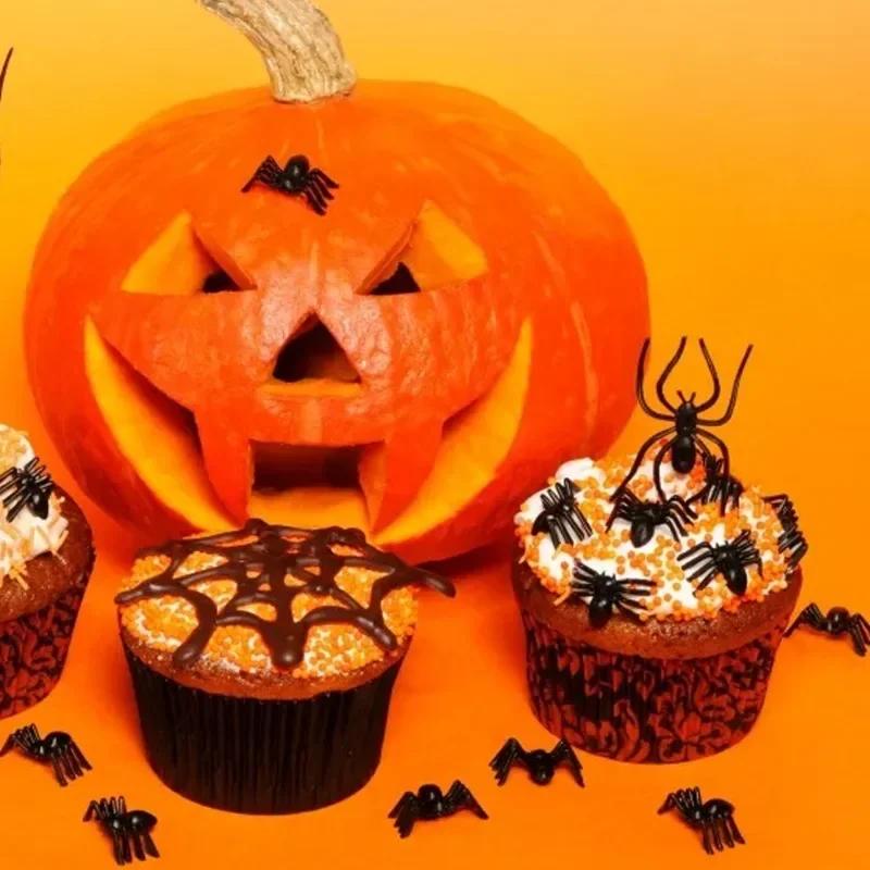 500/50pcs Black Mini Spider Horror Black Spider Simulation Haunted House Spider Decoration Kids Toy Halloween Party Decoration