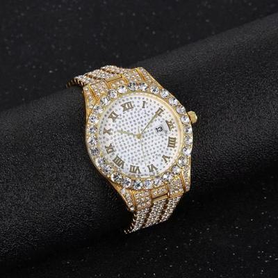 Women Watch Shiny Rhinestone Inlaid Stainless Round Dial Quartz Movement Color Matching Decorative Lady Wristwatch Jewelry