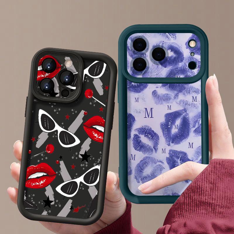 Shockproof Phone Case For iPhone 17 Pro Max Case iPhone 16 15 14 13 Pro Max 11 17e 16e Fashion Kiss Lips Print Soft Silicone Bumper Cover