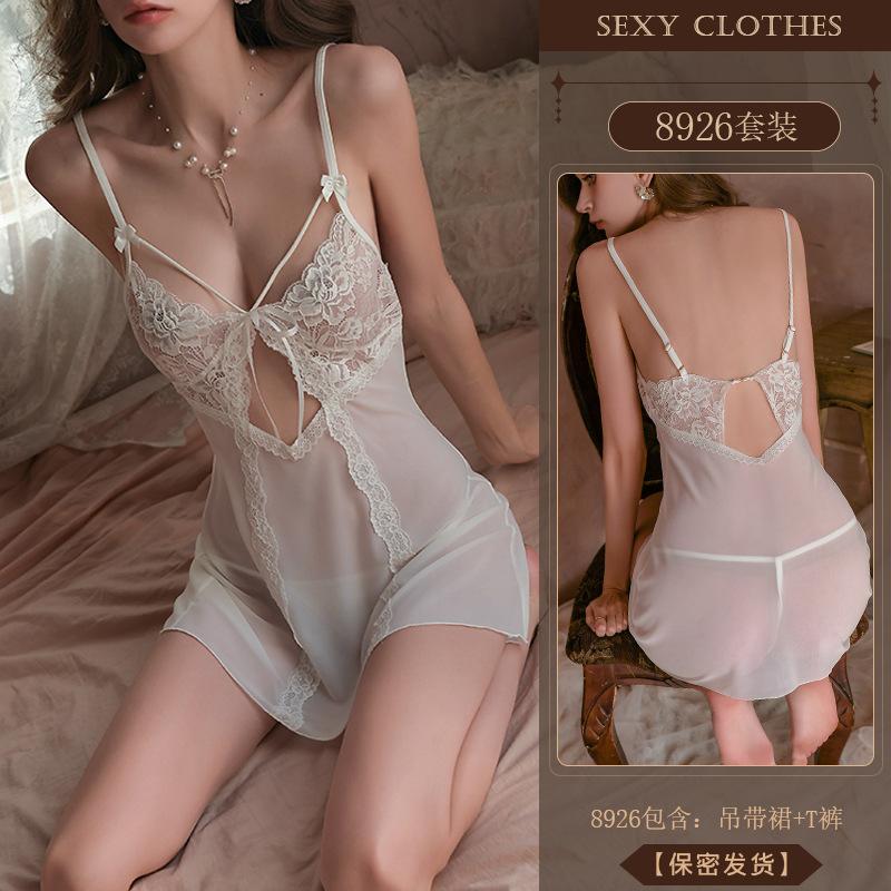 Original Sexy halter Lace Seductive Nightdress Hot Mesh See-through Romantic Lingerie Uniform Wholesale 8926