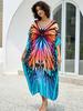 EDOLYNSA Boho Butterfly Print V-neck Plus Size Kaftan Women Vacation Beach Dress 2025 Summer Swimwear Cover Up Loose Cozy Homewear Q1674