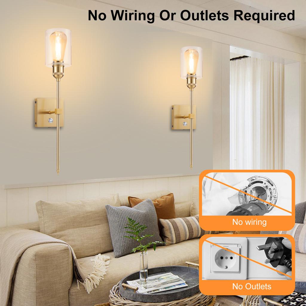 Luxury Gold Wall Light Touch Control Dimmable LED Wall Sconce Rechargeable Wall Lamp with 3000K