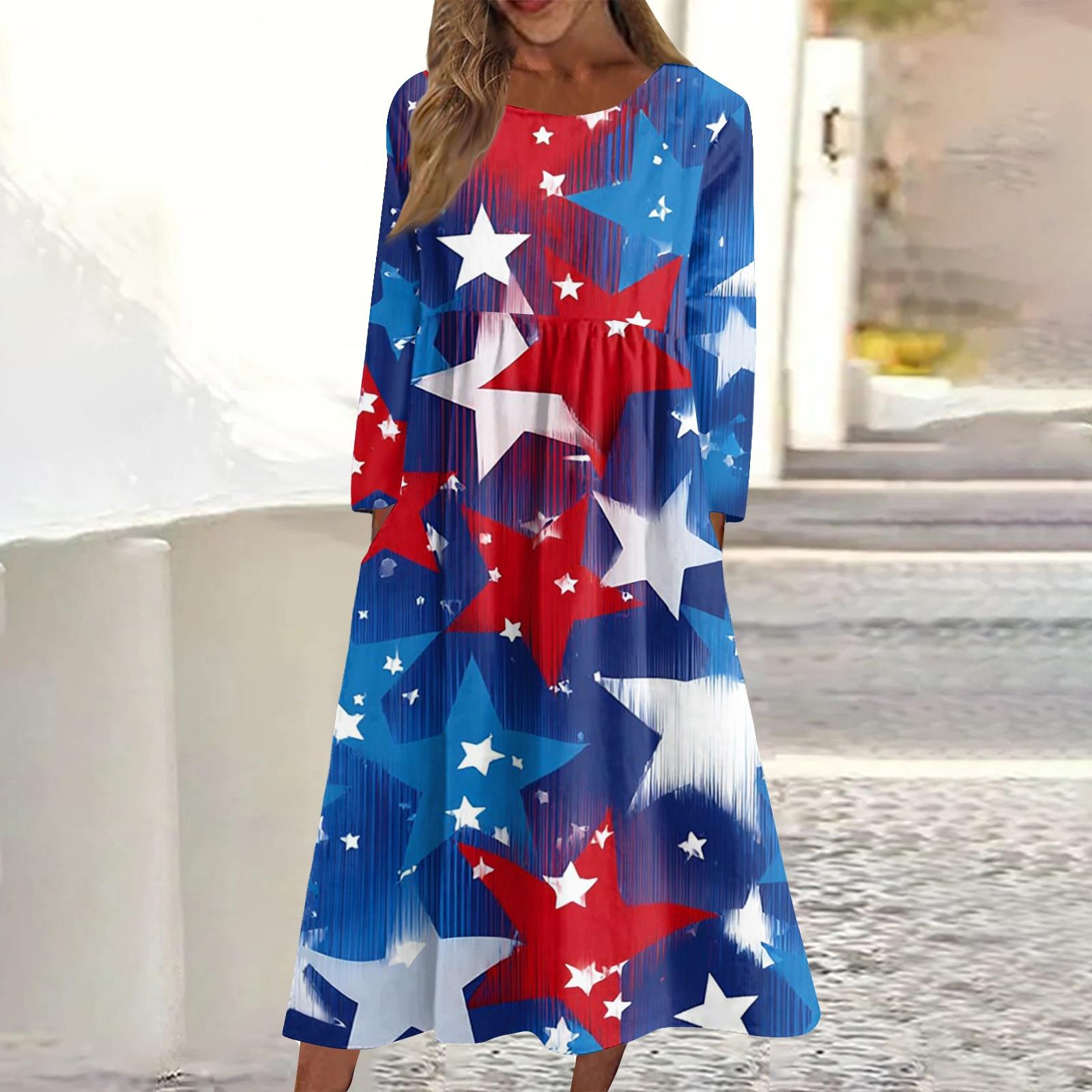 

Women’s Long Sleeve Maxi Dress with Star Print Crew Neck Loose Fit Casual Style Comfortable Fabric Suitable for Daily Wear XL винний