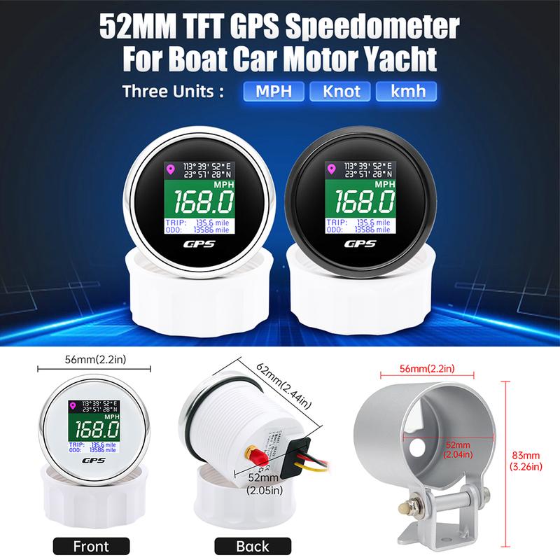 For Boat Car Motor Yacht 52mm Gauge Gps Speedometer+ GPS Antenna 52MM Waterproof TFT Screen Speed LCD Display Total Mileage