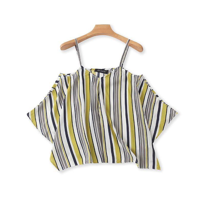 

Топ-слинг в вертикальную полоску, летняя новинка, без рукавов, А-силуэта, легче всего сочетать, стройнящий, свободная повседневная базовая блузка Yellow bar L