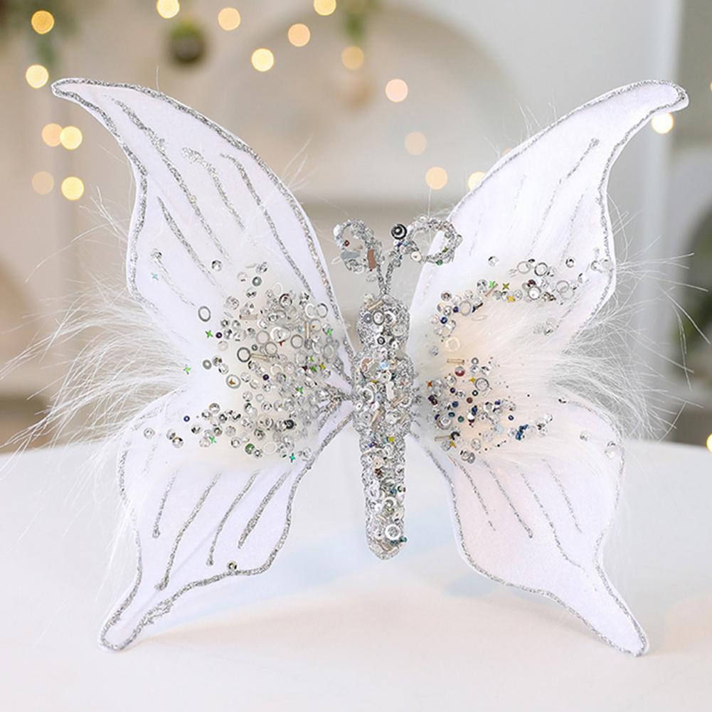 Eye-catching Holiday Decor Beautiful Holiday Embellishment Sparkling Butterfly Christmas Ornaments 3d Sequined for Tree