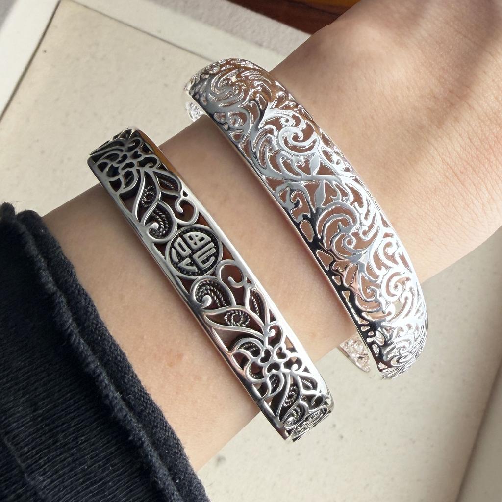 Xiaomi 100% Solid 925 Sterling Silver Retro Bracelet for Women Men Vintage Handmade Retro Hollow Simple Bracelet Birthday Gift