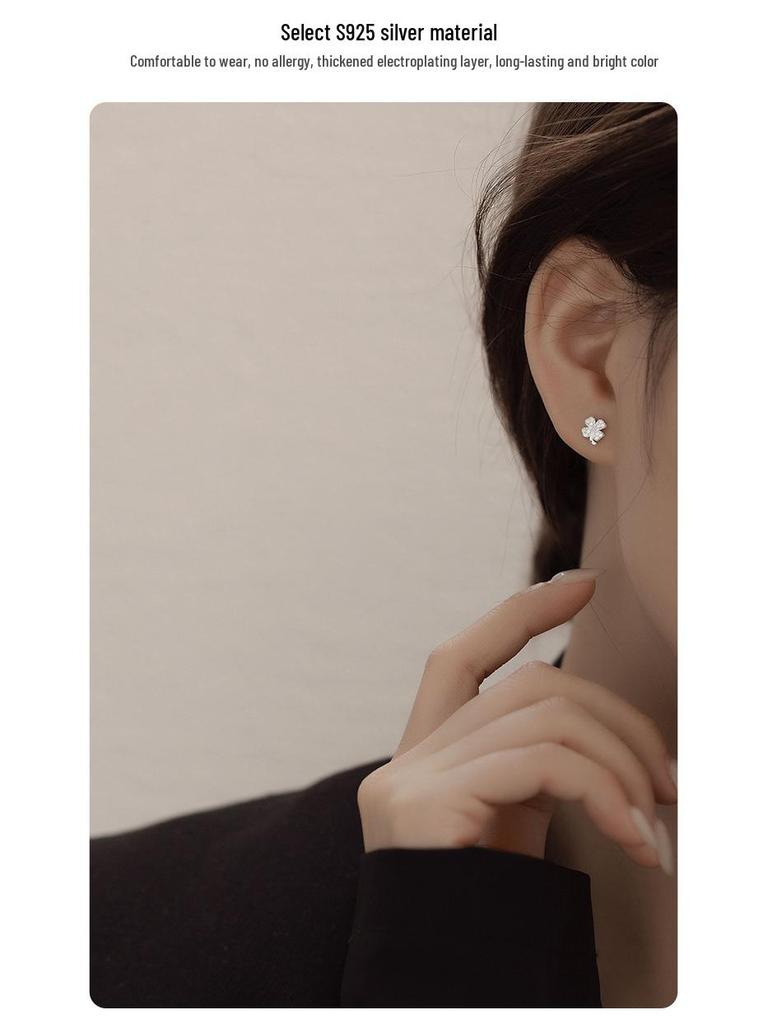 Banyan Tree S925 Silver Four-Leaf Clover Earrings - Summer Fresh, Trendy All-Match Jewelry for Women