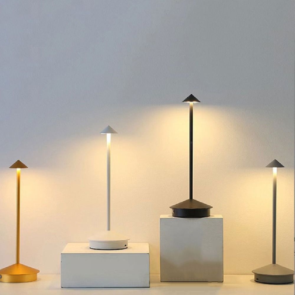 Cone Head Design LED Table Lamp 3 Color Lights Touch Control Bedside Ambient Light Dimming Portable Aluminum Reading Lamp