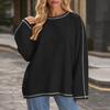 Women's Oversized Color Block Pullover Sweatshirt Long Sleeve Neck Casual Top