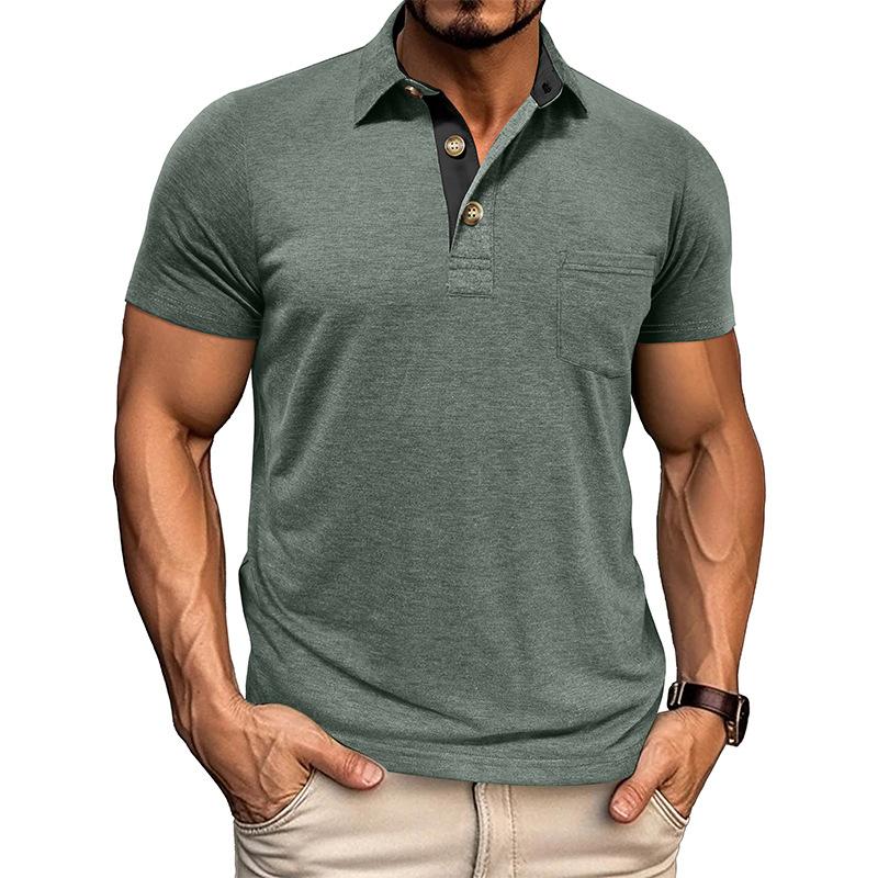 Summer Mens Short Sleeve Turn Down Collar T-Shirt Fashion Patchwork Polos Man