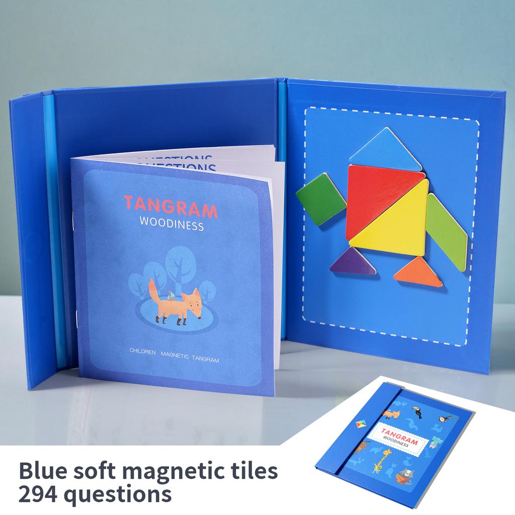 Wooden Jigsaw Magnetic Tangram Puzzle Book Educational Toys For Children Baby Kid Portable Montessori Learning Intelligence