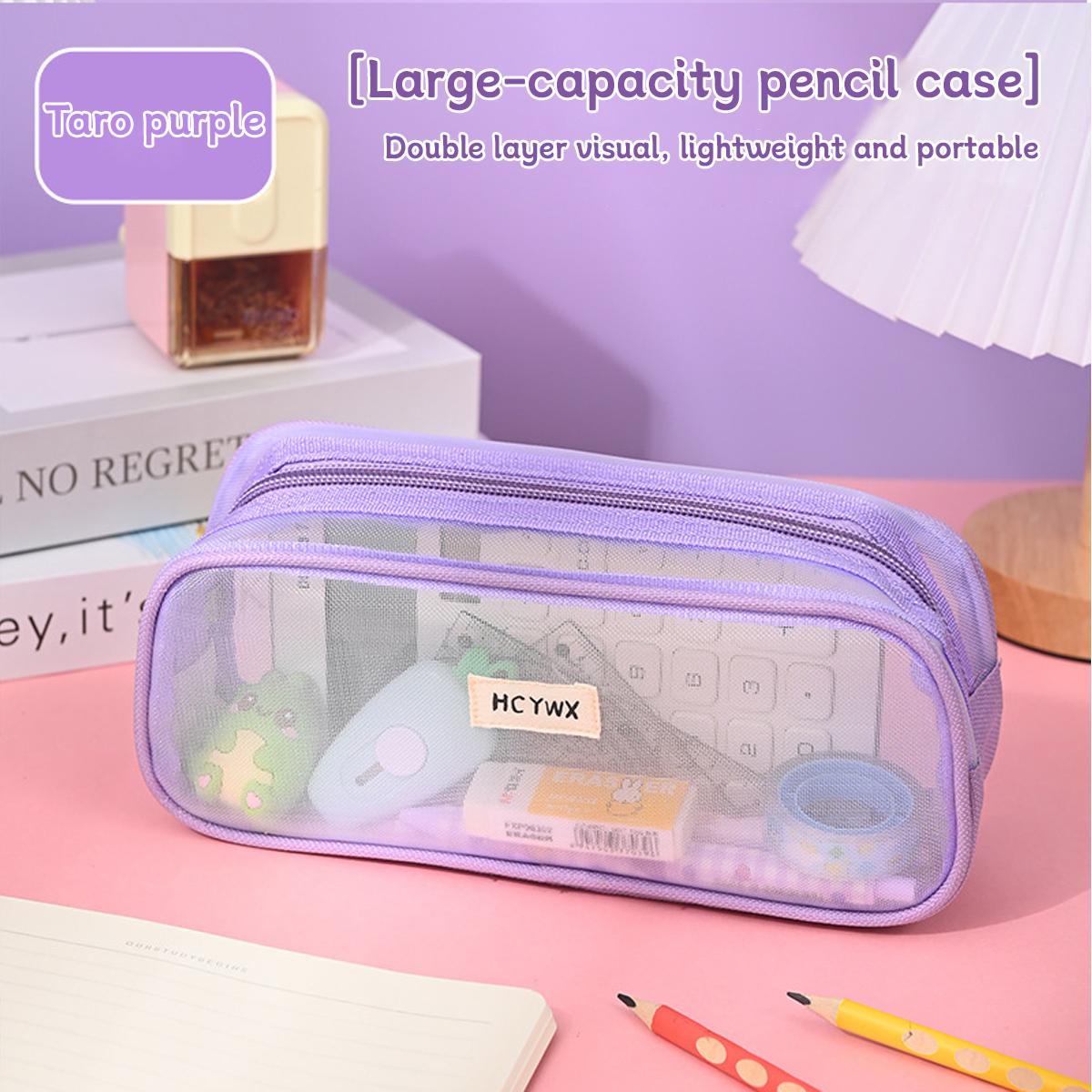 

Transparent Visible Mesh Pencil Bag Portable Large-capacity Unisex Stationery Storage Box High-looking Simple Student Pen Bo фиолетовый