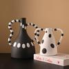 Ceramic Vase Black and White Dots Flower Vase Geometric Stripes Abstract Handle Flower Arrangement Pot Home Decoration