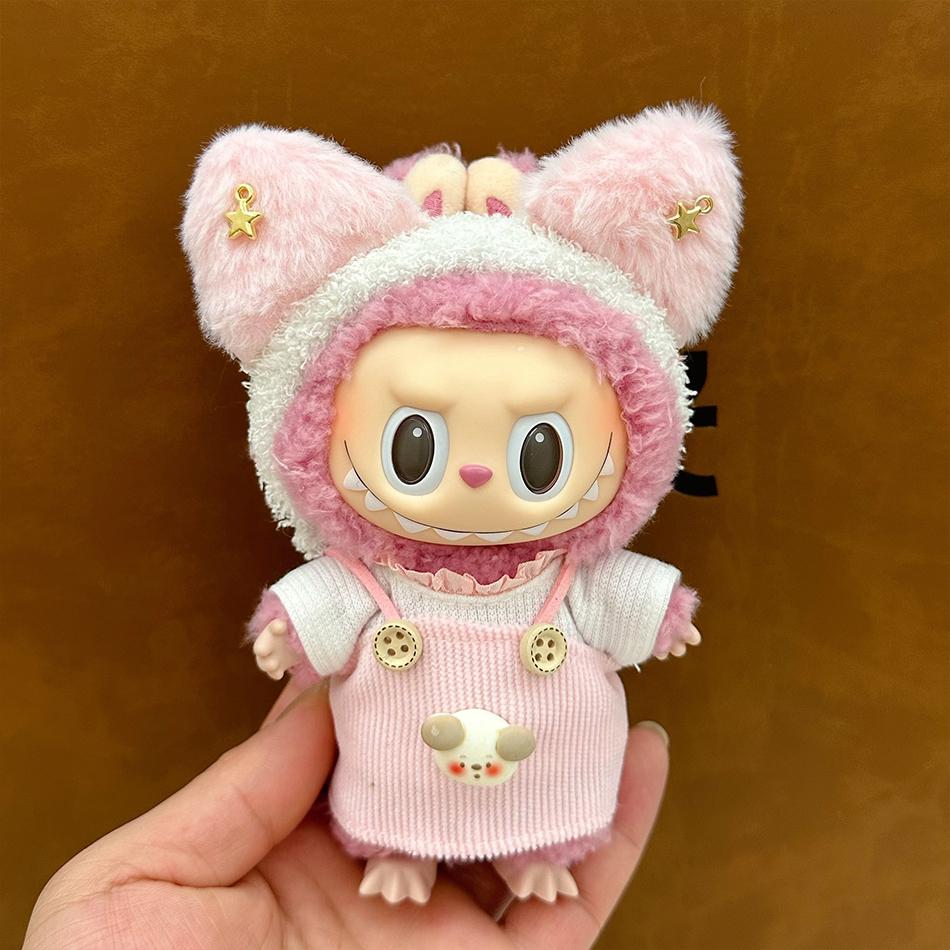 (Only Clothes) Labubu Clothes Hat Labubu Doll Casual Style Jumpsuit Hat Set Plush Doll Daily Wear Cute Clothes Work Pants