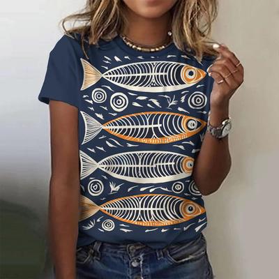 Summer Round Neck 3D Fish Printed Top Fashionable Casual Short Sleeved Women's T-shirts
