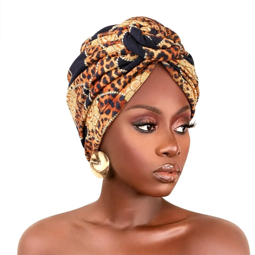 Afrikanische Druck-Hijab-Kappen Gefaltete Wickel Kopftuch für Muslime Weich Bequem Geknoteter Stil Verdrehter Knoten Turbanhut Passt zu allem Dekoration beige
