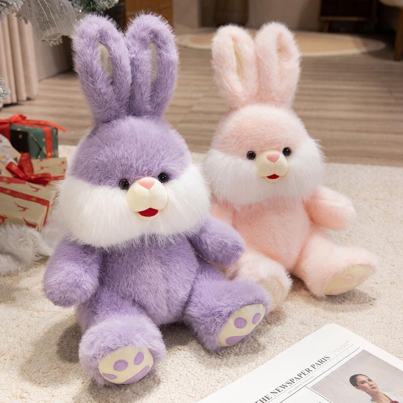 Cute Plush Rabbit Toy Set Five Colors Purple Brown Gray Pink White With Fluffy Neck Ruff Soft Bedroom Stylish Delightful
