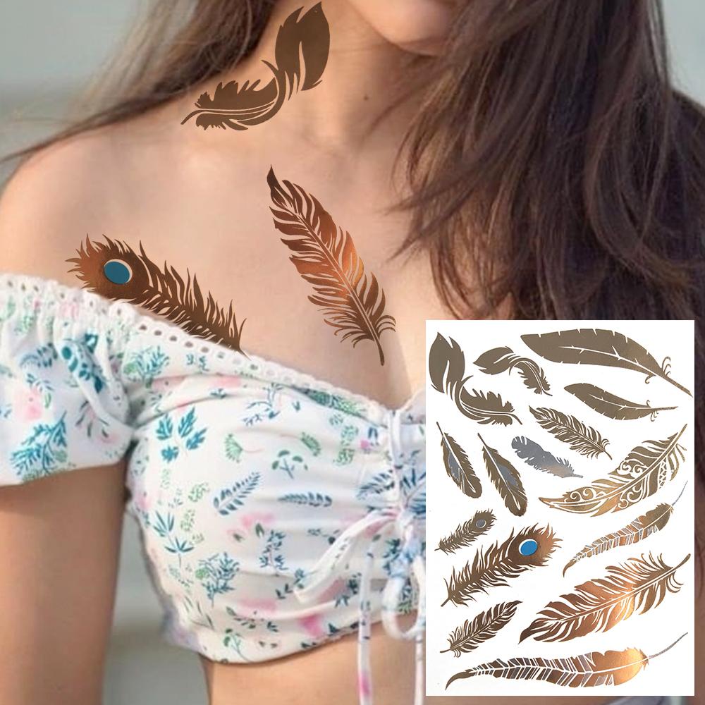 Golden Turtle Anchor Temporary Tattoo For Women Adult Realistic Compass Flower Fake Tattoo Sticker Washable Body Art Tatoo Decal