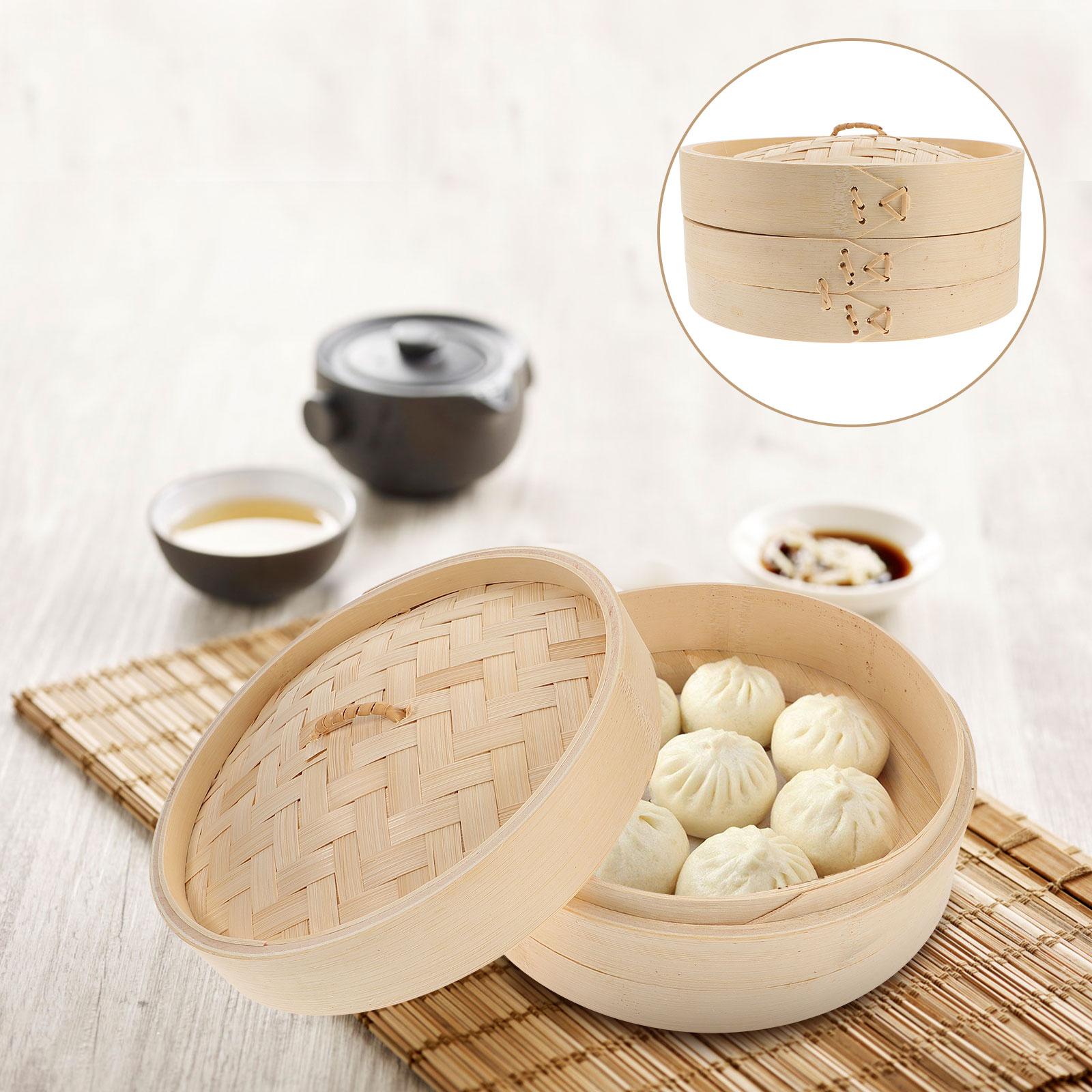 

1 набор бамбуковых корзин для пароварки для китайской кухни, пароварка с крышкой, кухонный инструмент для приготовления пищи, бамбуковая корзина для пароварки