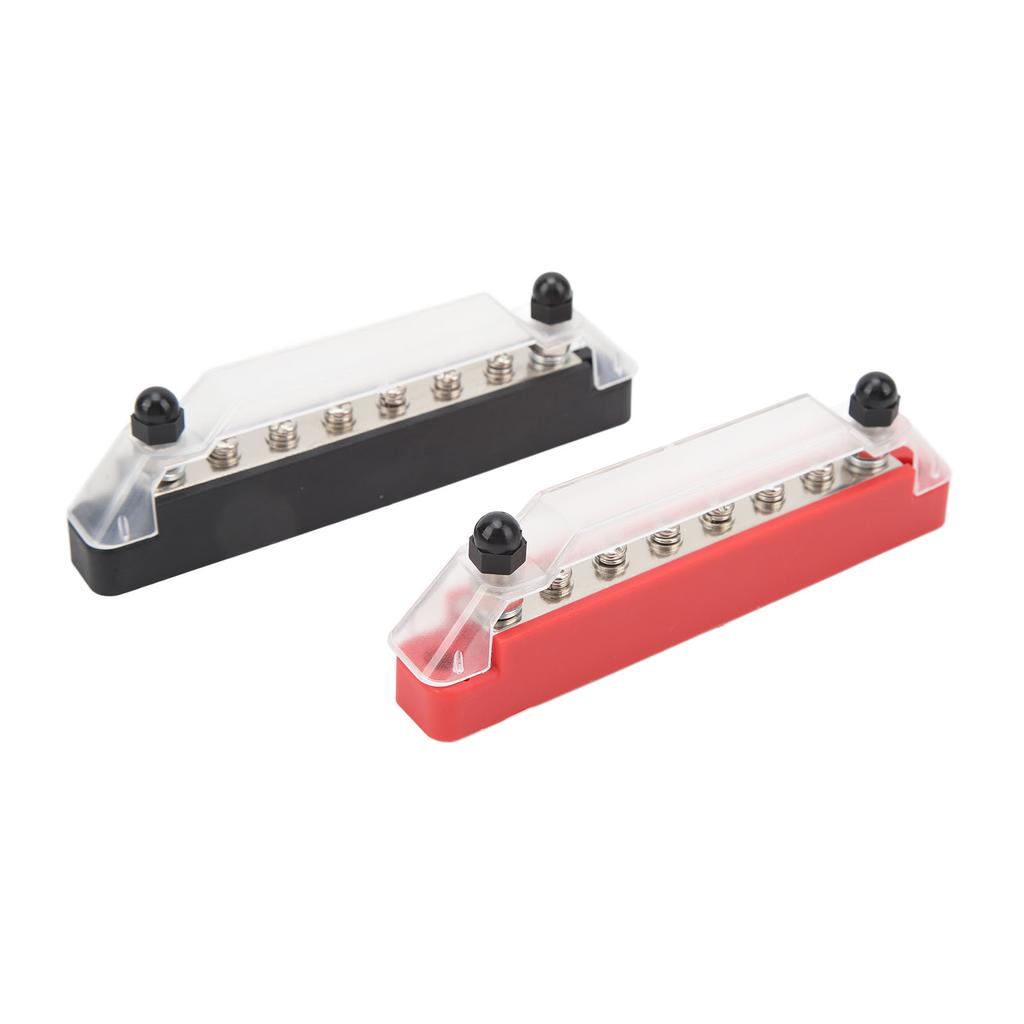 1 Pair M6 Power Distribution Block High Current DC12V To 48V 150A Double Stud 8 Way Battery Bus Bar Black Red for Car