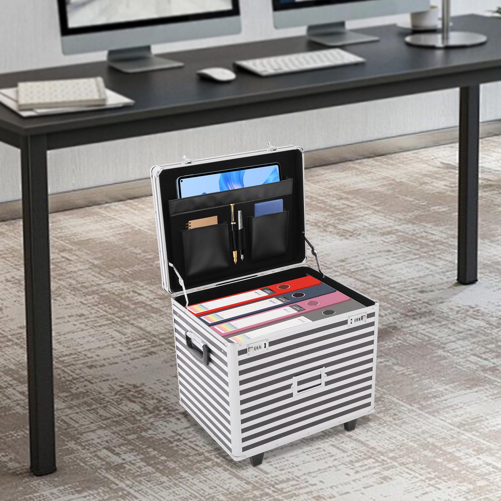 

Aluminium Alloy Rolling File Storage Case,Black+Silver Striped 48.8*38*41cm Lockable File Case Floor Standing for Offices