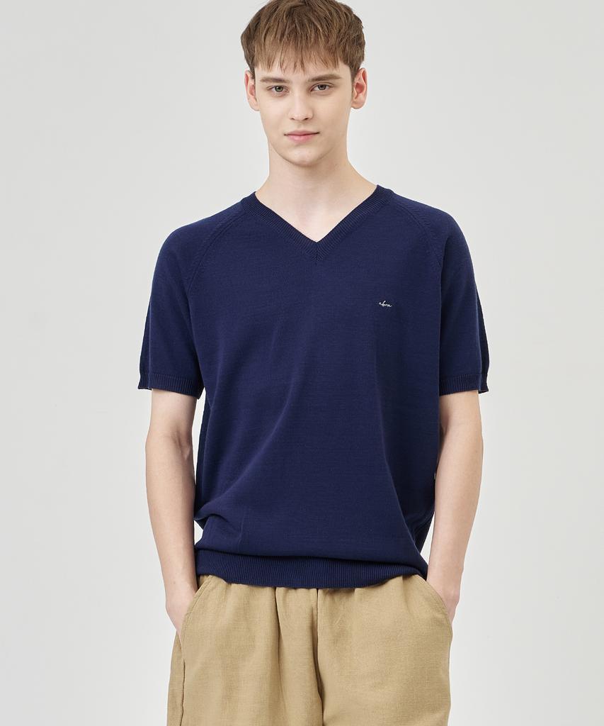 THE-ABON Arm Warmer V-Neck Short-Sleeve Knit Tee Gray