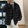 Men's Spring Autumn Winter Woolen Tweed Slim Fit Collarless Jacket Color Blocking Design Youthful Look