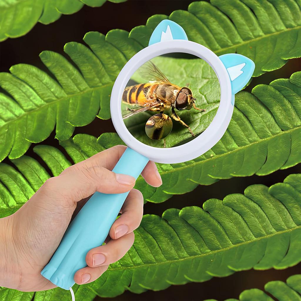 Tragbare Handlupe 10x Niedliche Tierlupe für Insektenwissenschaft Einfach Hoch Einfach zu Perfekt für Grundschule Rosa Glas, Vergrößerung, Kinder,