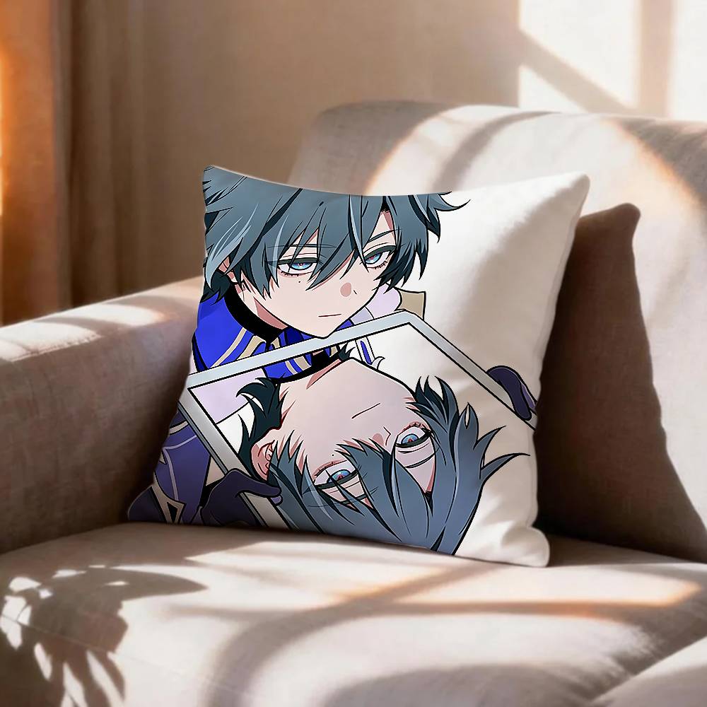 Genshin Impact Cryo LLohen Polearm Pillow Case Pattern Printed Pillowcase For Living Room Sofa Cushion Cover
