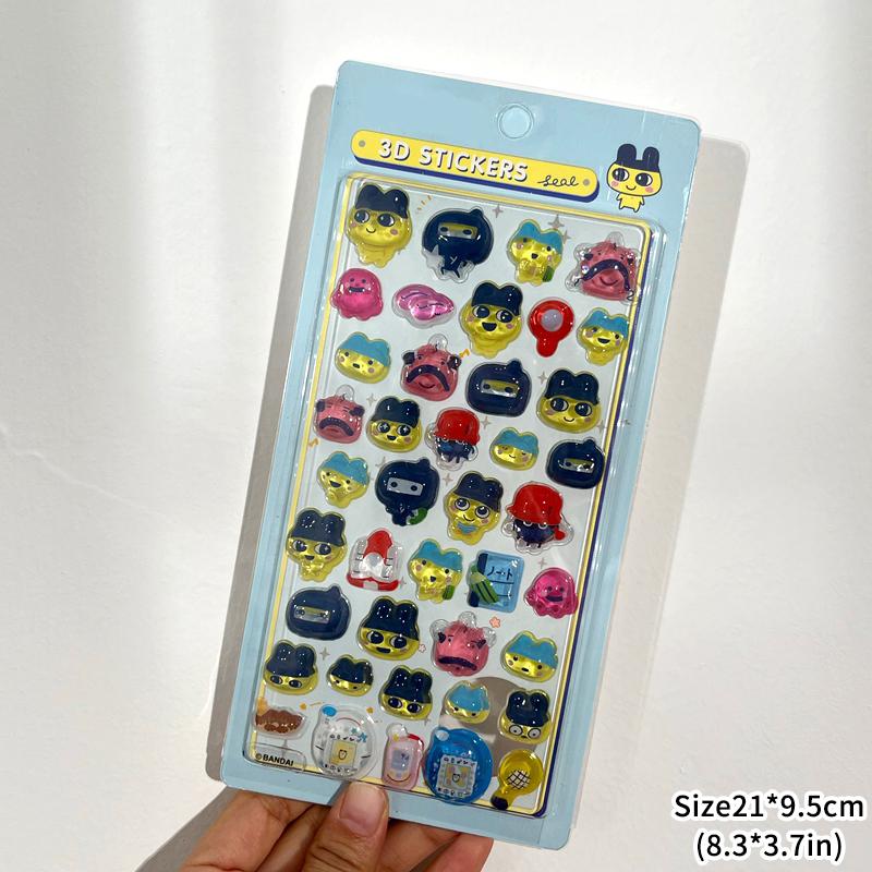 1-6pcs Tamagotchi 3D Crystal Stickers Waterdrop Cartoon Stickers Creative Gift Exchange Stickers Set Embossed Solid Stickers