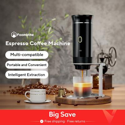 1 Pieza Máquina de Café Espresso Eléctrica Portátil Inalámbrica para Coche y Hogar Camping Cafetera 3 en 1 Cápsula Polvo Cafetera de Viaje