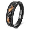 Black Leather Rope Yellow Tiger Stone Men's Double Layer Natural Stone Woven Bracelet Handmade Multilayer Leather Bracelet 2026