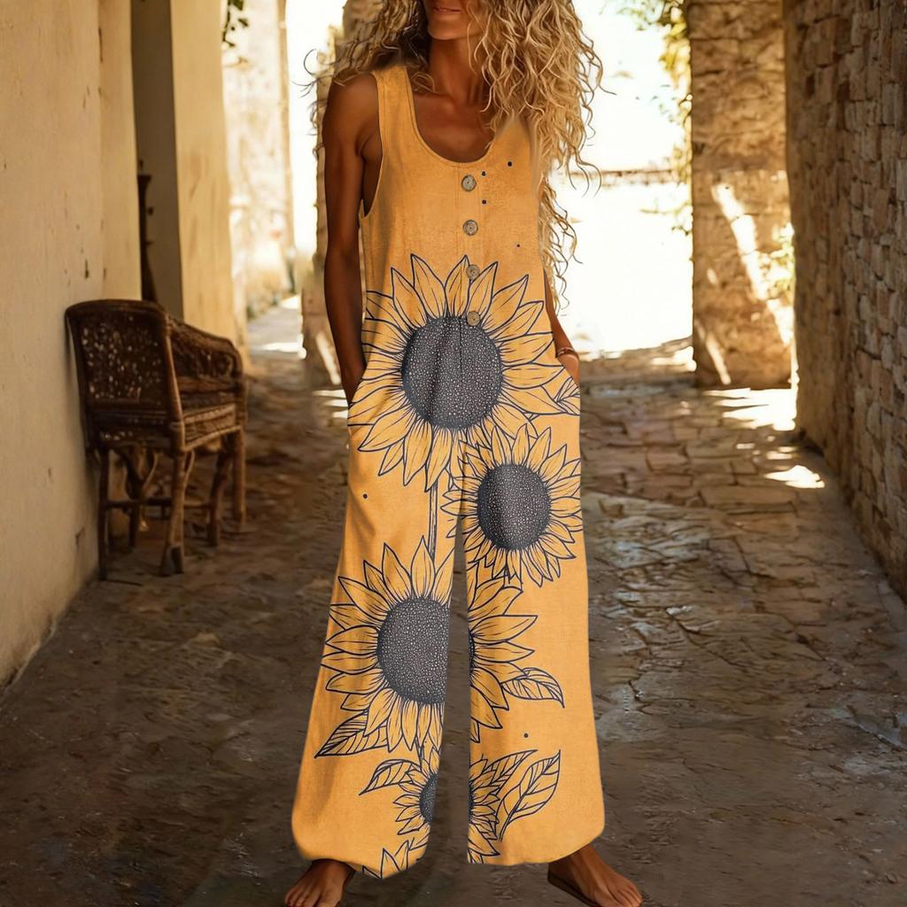 Lässiger ärmelloser lockerer Jumpsuit mit Taschen und verstellbaren Trägern für Damen (lange Länge).