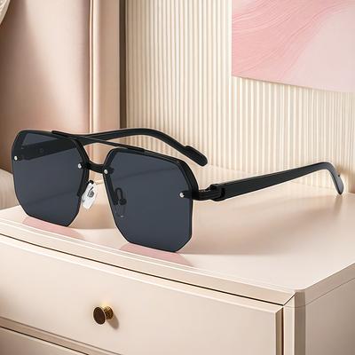 Frameless Sunglasses for Men Personalized Square Oversize Double Bridges Metal Sunglasses Fashion Gradient Shades Travel Driving Sunglasses
