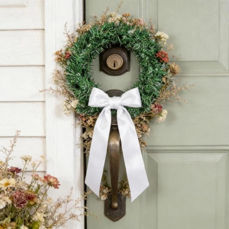 Christmas Wreath Sash 122cm Long Soft Polyester Wreath Ribbon Hanging Ornament For Front Door Doorway Holiday Decoration