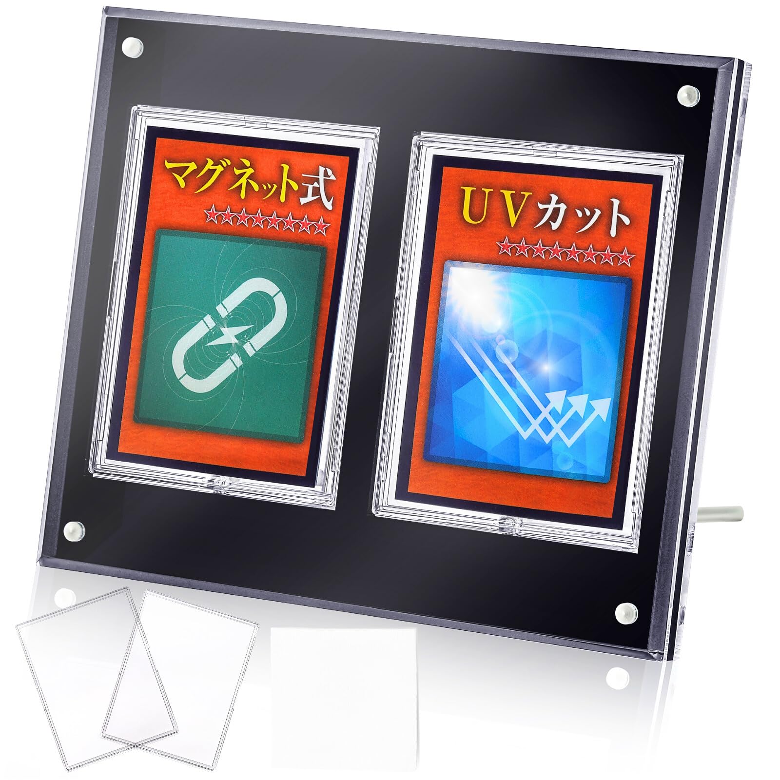 

Премиальный акриловый дисплейный кейс Honpo с УФ-защитой и магнитной застежкой для коллекционных карточек. Вмещает 2 [толщина 1,8 см, качество] завинчивающихся протектора, подставка, (Черный,