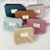 Mini Corduroy Cosmetic Pouch Solid Color with Contrast Zipper Portable Lipstick Makeup Bag Coin Purse for Women